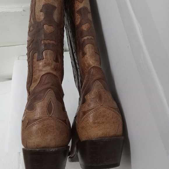 Herencia Cowgirl Boots Leather Size 7.5Tan & Brown Leather will NEED boot TIPS - Picture 8 of 12